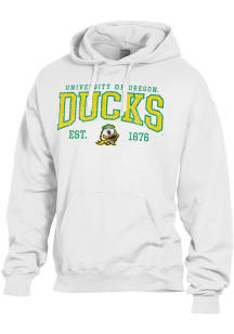 ComfortWash Oregon Ducks Mens White Name Mascot EST Logo Garment Dyed Long Sleeve Hoodie