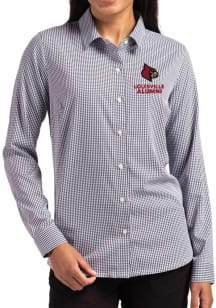 Cutter and Buck Louisville Cardinals Womens Alumni Epic Confidence Gingham Long Sleeve Black Dress..