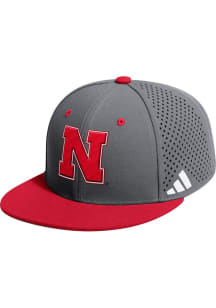 Adidas Nebraska Cornhuskers Mens Graphite OF BBL Perf Cap Fitted Hat