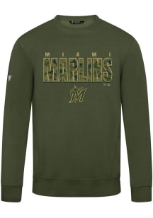 Levelwear Miami Marlins Mens Olive Zane Protect Long Sleeve Crew Sweatshirt