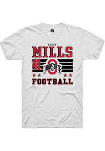 Grant Mills Ohio State Buckeyes White Football NIL Striped Short Sleeve Player T Shirt
