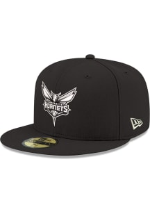 New Era Charlotte Hornets Mens Black Black & White 59FIFTY Fitted Hat