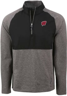 Cutter and Buck Wisconsin Badgers Mens Black Adapt Eco Hybrid Long Sleeve Qtr Zip Pullover