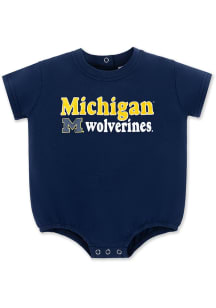 Michigan Wolverines Baby Navy Blue Bubble Short Sleeve One Piece