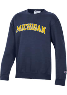 Champion Michigan Wolverines Youth Blue Team Wordmark Long Sleeve Crew Sweatshirt