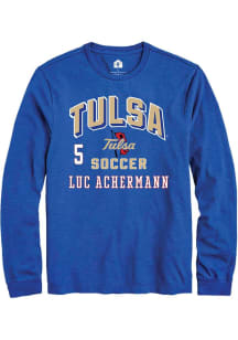 Luc Achermann Tulsa Golden Hurricane Blue NIL Arch Logo Long Sleeve Player T Shirt