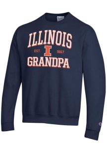 Champion Illinois Fighting Illini Mens Navy Blue Est. Date Grandpa Powerblend Long Sleeve Crew Swe..