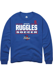 gracen ruggles  Rally Tulsa Golden Hurricane Mens Blue NIL Stacked Box Long Sleeve Crew Sweatshirt