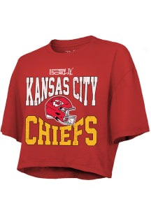 Kansas City Chiefs Womens Red 2024 Super Bowl Participant Fadeaway Helmet Short Sleeve T-Shirt