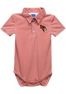 Vive La Fete Illinois State Redbirds Baby Red Pencil Stripe Short Sleeve One Piece Polo