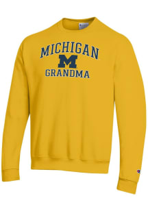 Champion Michigan Wolverines Mens Yellow Grandma Powerblend Long Sleeve Crew Sweatshirt
