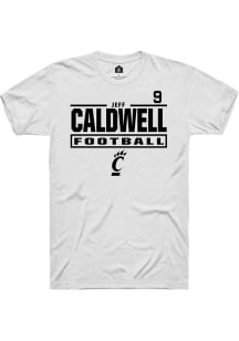 Jeff Caldwell Cincinnati Bearcats White Football NIL Stacked Box Short Sleeve Player T Shirt