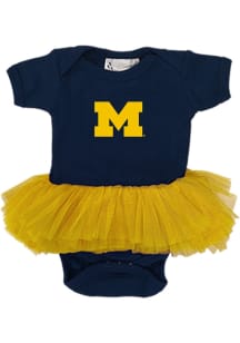 Michigan Wolverines Baby Navy Blue Two Tone Tutu Short Sleeve One Piece