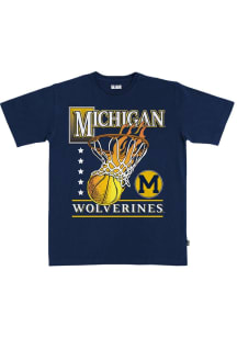 SLAM Michigan Wolverines Navy Blue Basketball Hoops Heavyweight Short Sleeve T Shirt