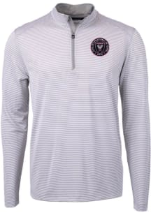 Cutter and Buck Inter Miami CF Mens Grey Virtue Eco Pique Stripe Big and Tall Qtr Zip