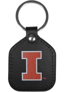 Illinois Fighting Illini Leather Square Keychain - Black