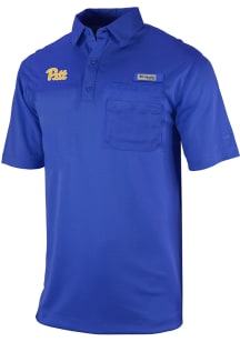 Columbia Pitt Panthers Mens Blue Heat Seal Omni Wick Flycaster Short Sleeve Polo