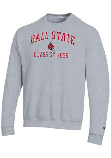 Champion Ball State Cardinals Mens Grey Primary Class of 2026 Powerblend Long Sleeve Crew Sweatshi..