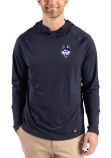 Cutter and Buck UConn Huskies Mens Navy Blue Prospect Eco Big and Tall Hooded Sweatshirt