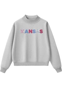 B-Unlimited Kansas Jayhawks Womens Grey Heather Funky Patterns Crew Sweatshirt