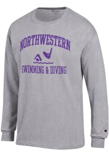 Champion Northwestern Wildcats Grey Swimming & Diving Icon Jersey Long Sleeve T Shirt