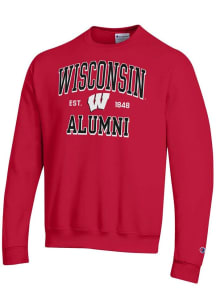 Champion Wisconsin Badgers Mens Red Est Alumni Powerblend Long Sleeve Crew Sweatshirt