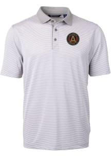 Cutter and Buck Atlanta United FC Mens Grey Virtue Eco Pique Micro Stripe Short Sleeve Polo