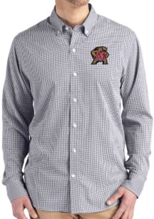 Cutter and Buck Maryland Terrapins Mens Black Gingham LS Woven Long Sleeve Dress Shirt