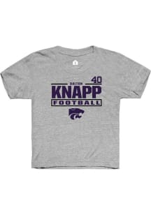 Dalton Knapp K-State Wildcats Youth Grey NIL Stacked Box Player Tee