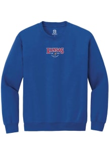 Summit Sportswear Kansas Jayhawks Mens Blue Embroidered Long Sleeve Crew Sweatshirt