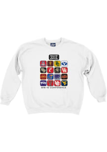 Blue 84 Big 12 Mens White All Team Icons Long Sleeve Crew Sweatshirt
