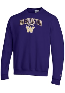 Champion Washington Huskies Mens Purple Mom Script Powerblend Long Sleeve Crew Sweatshirt