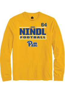 Josh Nindl Pitt Panthers Gold Football NIL Stacked Box Long Sleeve Player T Shirt