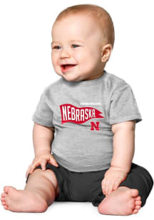Little King Nebraska Cornhuskers Infant Knobby Retro Short Sleeve T-Shirt Grey