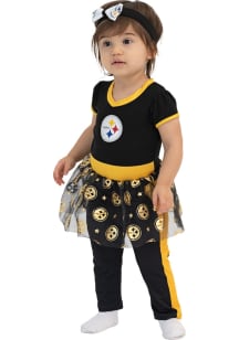 Pittsburgh Steelers Infant Girls Black Dress Onsie Set Set Top and Bottom