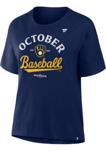 Milwaukee Brewers Womens Navy Blue 2025 Postseason Participant Short Sleeve T-Shirt