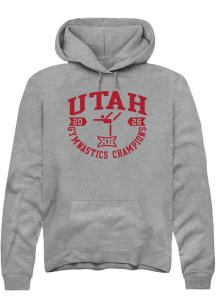 Summit Sportswear Utah Utes Mens Grey Big 12 2026 Gymnastics Champions Long Sleeve Hoodie