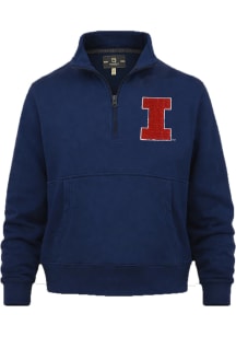 Summit Sportswear Illinois Fighting Illini Womens Navy Blue Vintage Terry Beaded Qtr Zip