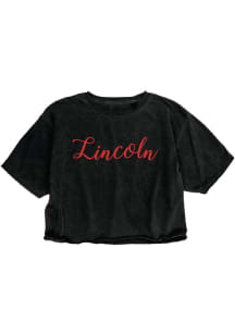 Blue 84 Lincoln Womens Black puff print on center chest Short Sleeve T-Shirt