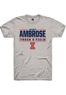 Javaris Ambrose Illinois Fighting Illini Ash NIL Stacked Box Short Sleeve Player T Shirt