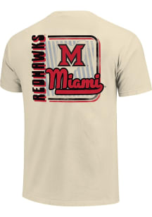 Miami RedHawks Ivory Striped Sign Script Short Sleeve T Shirt