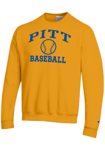 Champion Pitt Panthers Mens Gold Baseball Powerblend Long Sleeve Crew Sweatshirt