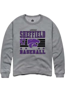 Lincoln Sheffield  Rally K-State Wildcats Mens Grey NIL Striped Long Sleeve Crew Sweatshirt