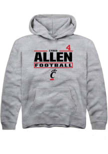 Cyrus Allen Rally Cincinnati Bearcats Youth NIL Stacked Box Long Sleeve Player Hoodie Grey