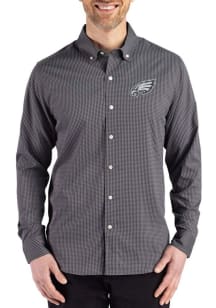 Cutter and Buck Philadelphia Eagles Mens Black Mono Gingham LS Woven Long Sleeve Dress Shirt