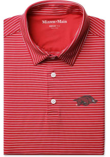 Mizzen+Main Arkansas Razorbacks Mens Cardinal Versa Stripe Short Sleeve Fashion Polo