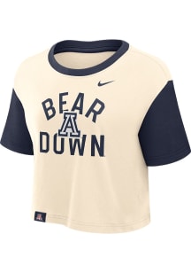 Nike Arizona Wildcats Womens Oatmeal Colorblock Crop Short Sleeve T-Shirt