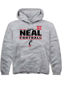 Kamron Neal Rally Cincinnati Bearcats Youth NIL Stacked Box Long Sleeve Player Hoodie Grey