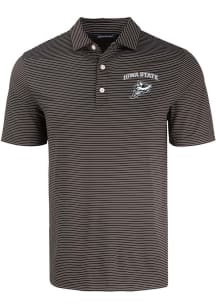 Cutter and Buck Iowa State Cyclones Mens Black Fine Line Stripe Short Sleeve Polo