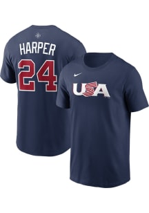 Bryce Harper USA Navy Blue World Baseball Classic Short Sleeve Player T Shirt